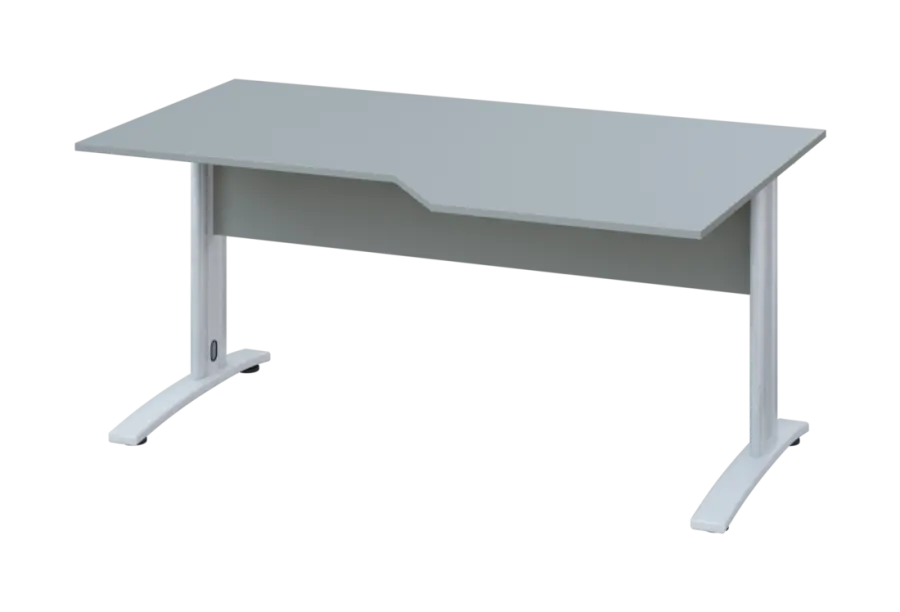 EZK 18 - 166 stůl kancelářský, rohový, pravý, kovová podnož bílá, deska 18 mm, široký 1600 mm, šedá